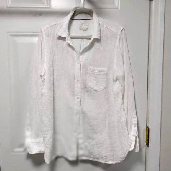 J.Crew Collared Long Sleeve Classic Chest Pocket Button Down Shirt White Size 10 - Picture 1 of 9
